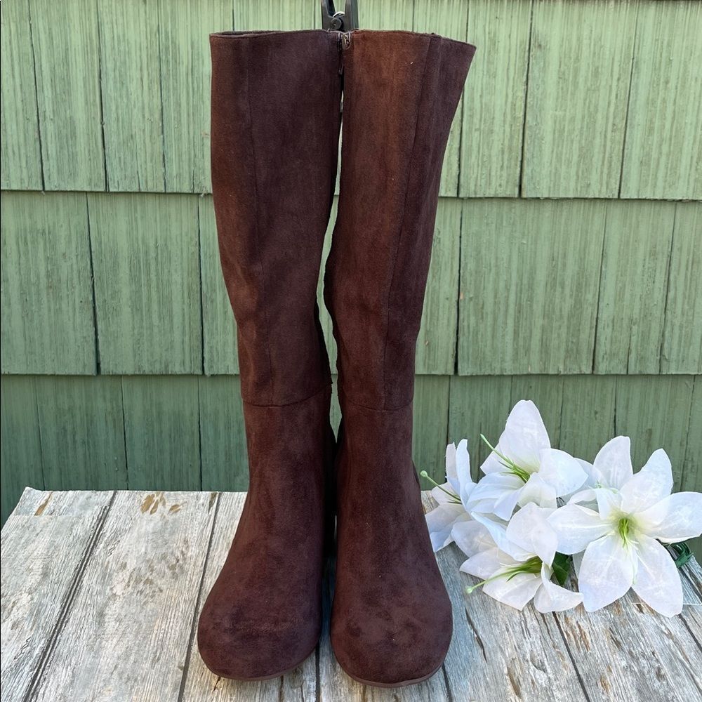 Women's Faux Suede Tall Block Heel Boots Shoes Size 8